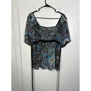 Trulli Top Womens LP Colorful Eccentric Tie Waist Flowy Sleeves Y2K Retro Boho
